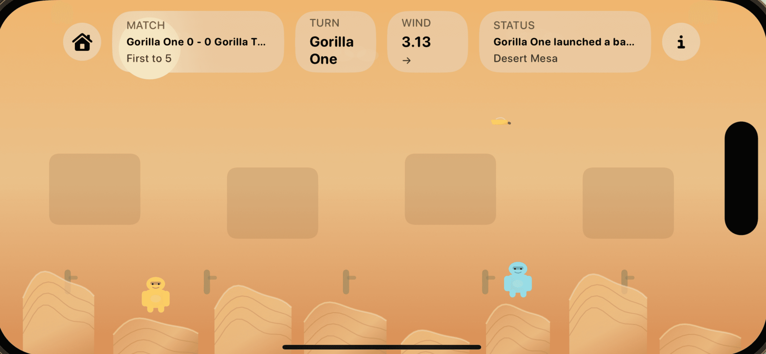 A banana flying between players in the desert arena